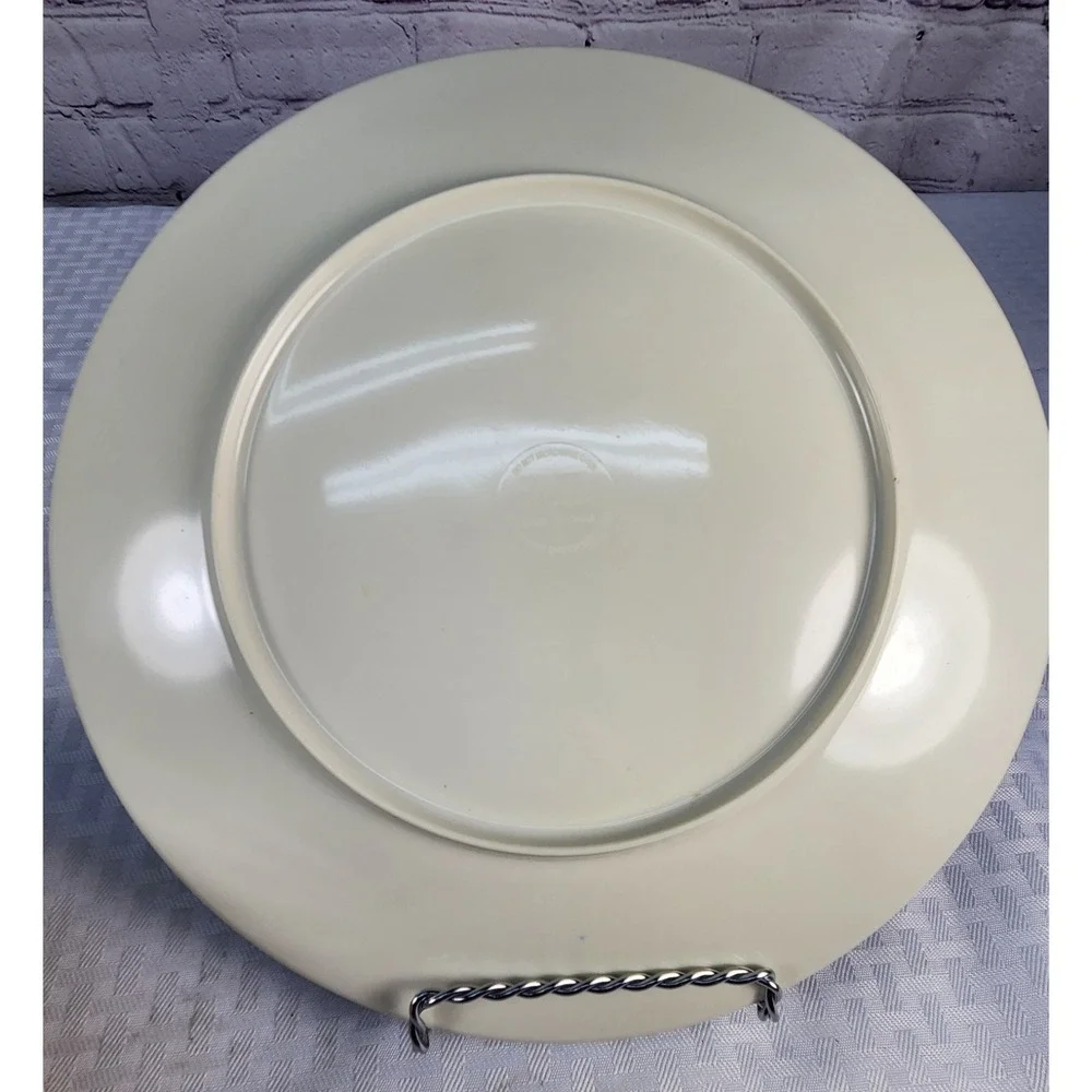 Member's Mark Cobalt Blue White Palm Trees Faux Rattan Trim 6 Melamine Plates